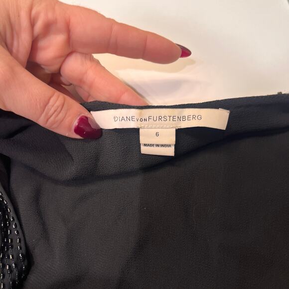 Diane von Furstenberg Black Sequin Drape Front Shift Dress Sz 6 - Picture 5 of 11